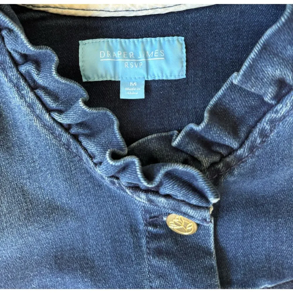 Draper James RSVP Ruffle Collar Stretch Denim Jacket Medium - Picture 5 of 11